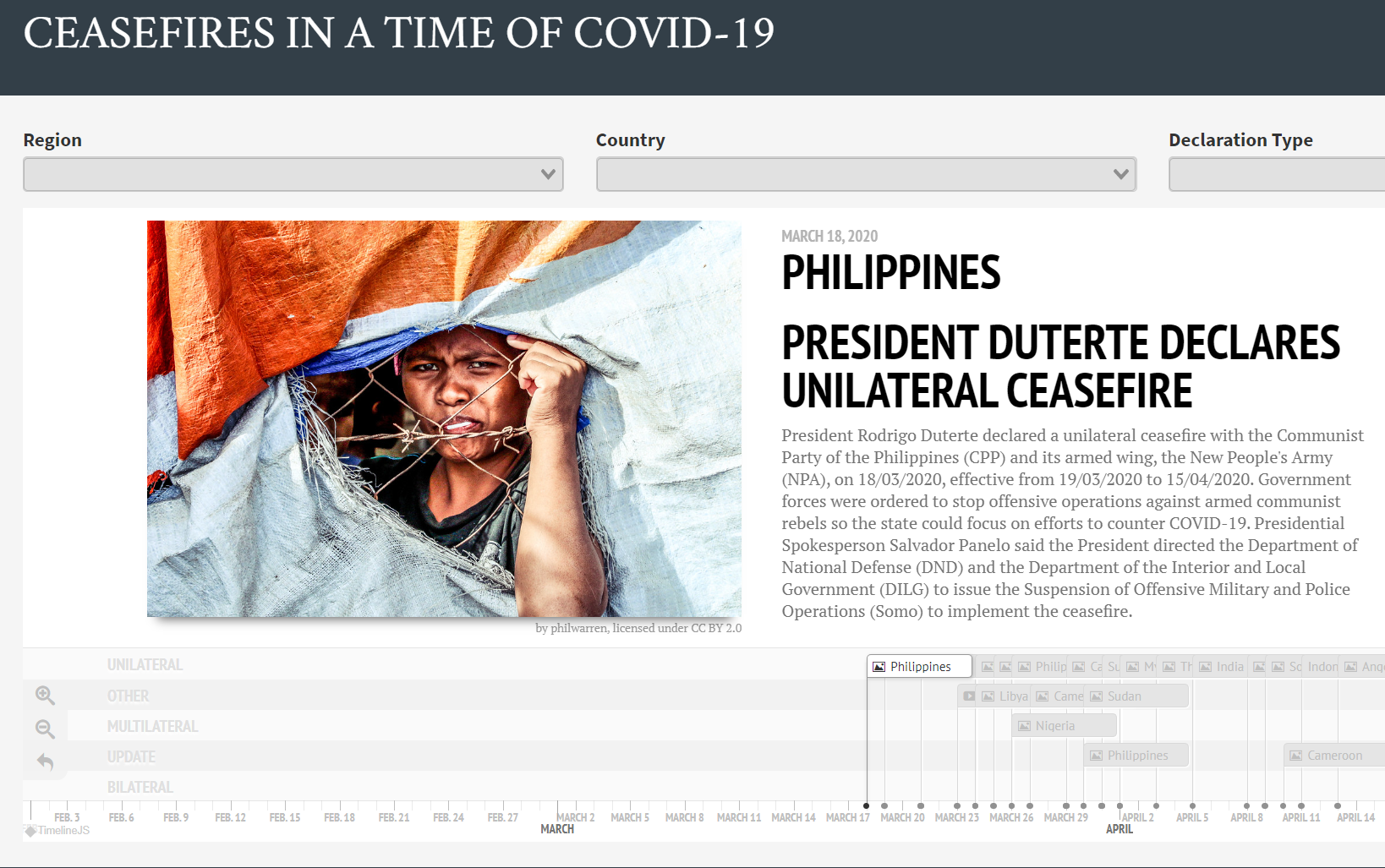Preview of Covid-19 Ceasefires Tracker online tool