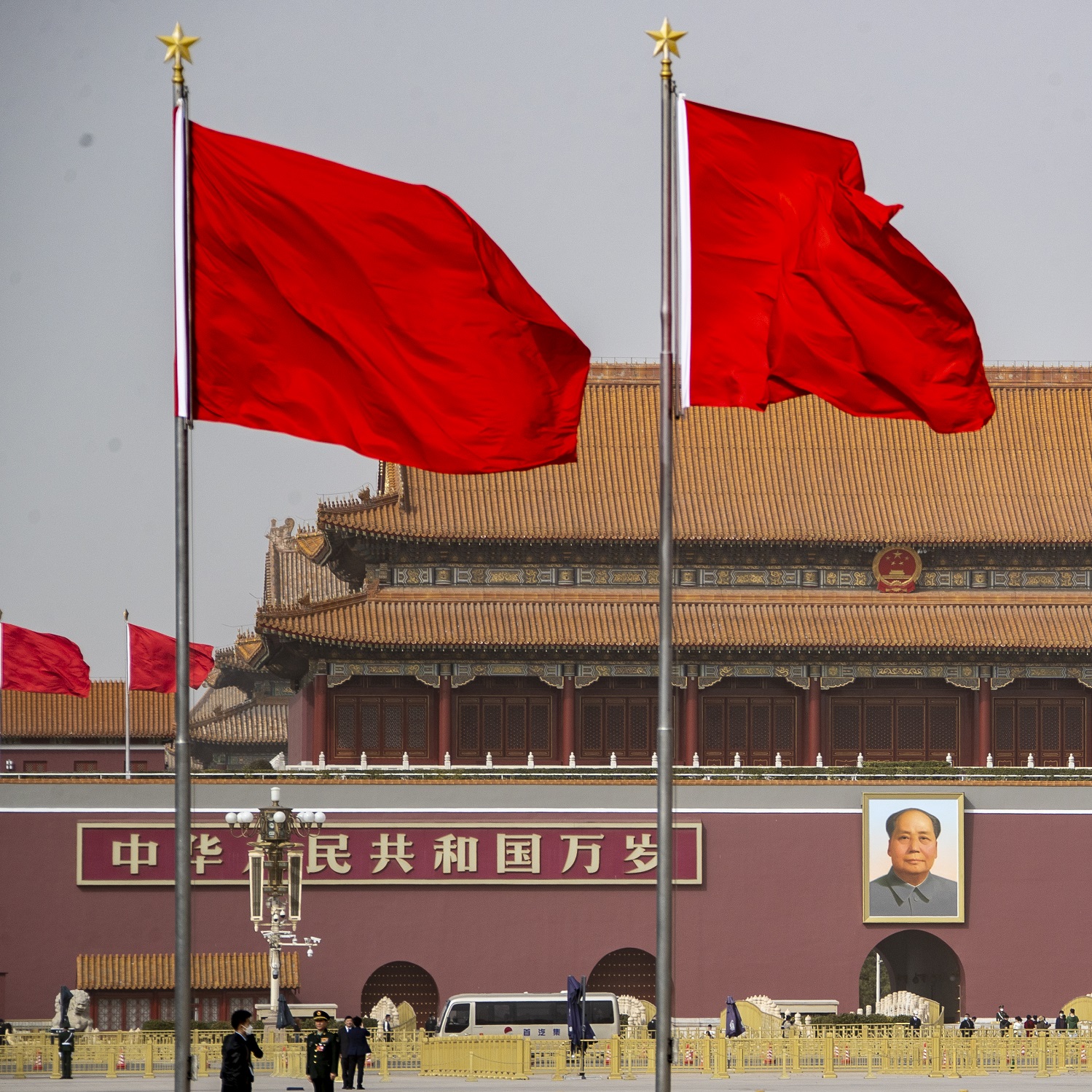Chinese national flags flutter at Tian'anmen Square in Beijing during the annual sessions of the National People's Congress (NPC) and the National Committee of the Chinese People's Political Consultative Conference (CPPCC) - China, March 2023. Photo by VCG via Getty Images