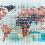 World map made up of pixels