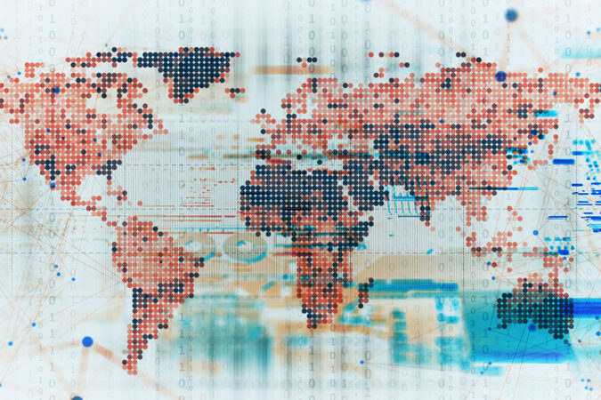 World map made up of pixels