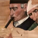 An unfinished painting of a man and woman