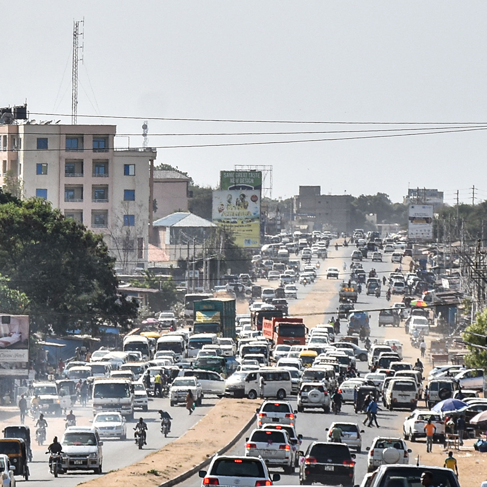 An aerial view of a busy road in Juba, South Sudan